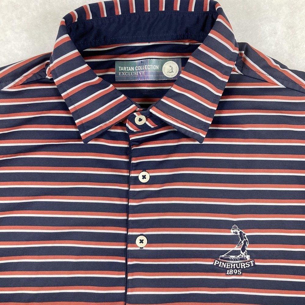 Pinehurst 1895 Golf Polo Shirt Mens MEDIUM Blue Striped Donald Ross Sportswear